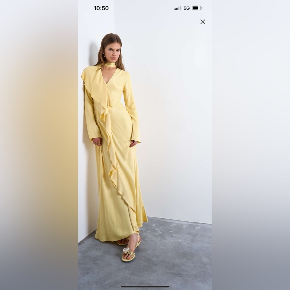 Topshop Yellow Long Sleeve Maxi Dress
